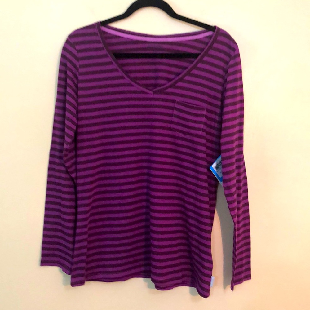 NWT Columbia Striped Long Sleeve V-neck Tee with Chest Pocket - Women's L